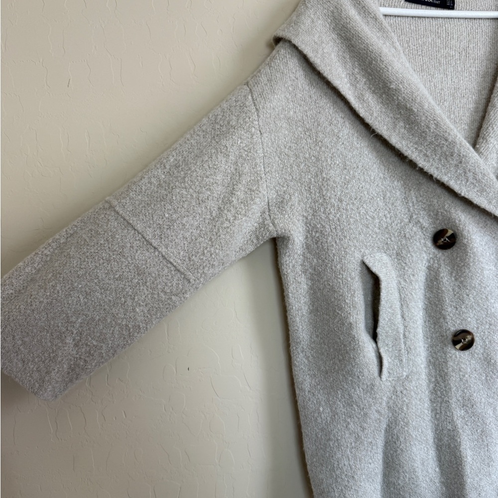 Zara Knit Double Breasted Blazer Sweater Coat Jacket Hooded Oatmeal Beige Small - Picture 8 of 11